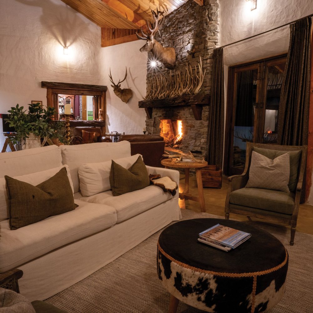 Kuranui Lodge Stone Fireplace Kuranui Lodge's grand stone fireplace in the main living area.